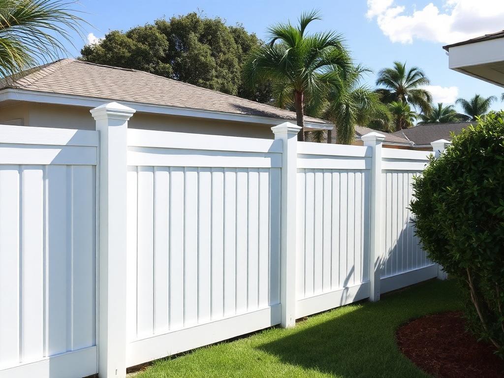 White vinyl privacy fence installed in an Orlando FL backyard