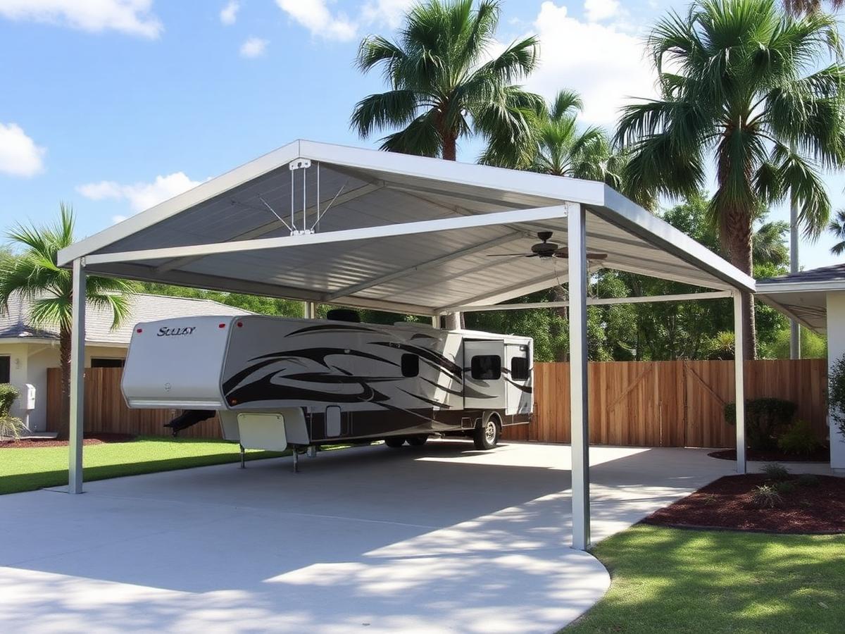 Freestanding aluminum RV carport contractor project in Orlando, FL